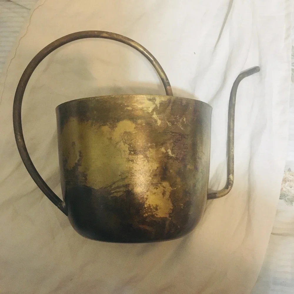 Burnished Gold Metal Standard Watering Can Long Spout, Large Filling Opening
